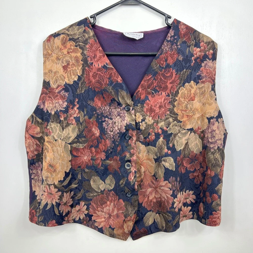 Vintage Anxiety‎ Womens Floral Vest Size M Boho Cottagecore Whimsy